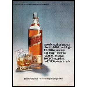 1971 Johnnie Walker Red Label Scotch Vintage Print Ad Weddings Mitzvahs Wall Art